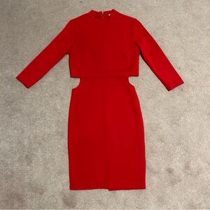 Forever 21 Red Cutout Midi Mock Neck Dress